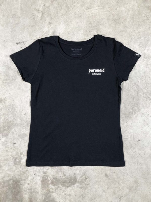 Paranoid Motorcycles - The Original and timeless design ! 175g soft jersey classic fit. 100% organic cotton – 40° washable. Printed handmade black t-shirt for girls.