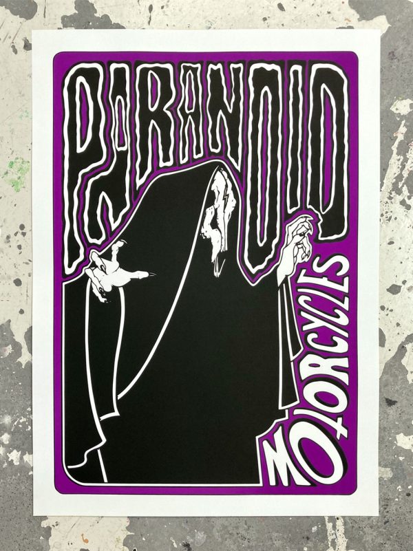 Paranoid Motorcycles - The Death art print - purple is handmade in screen printing, Numbered and signed, Limited edition of 20 prints with a size of 70 x 50 cm.